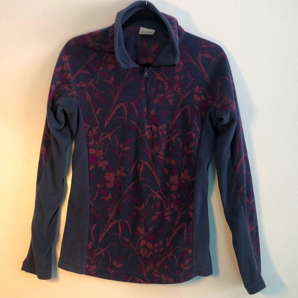 Columbia Womens Outerwear Sweater Pullover Size Small Floral Blue Fleece